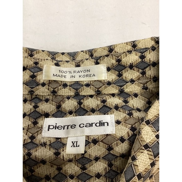 Pierre Cardin Mens XL Button Down Shirt Geometric Print Rayon Short Sleeve - Picture 3 of 5